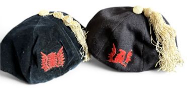 1900s? Pair of Epsom College Rugby Honours Caps (2): Very old nice duo, peakless style, navy/