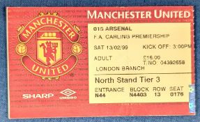 TICKET: Treble season 1998/99 Manchester United v Arsenal 13 February 1999. (1)