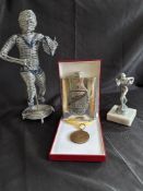 Rugby Giftware etc Selection (4): Rugby figure, c11” tall, shaped silver wire action stance on