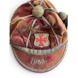 1933 Downside School Rugby Honours Cap: Named within for ‘Bannister 125’, a brown velvet example