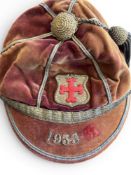 1933 Downside School Rugby Honours Cap: Named within for ‘Bannister 125’, a brown velvet example