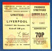 TICKET: 1978/79 Manchester United v Liverpool Division 1, 26 December 1978. (1)