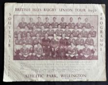 1950 British and I Lions Rugby Programme v Wellington: Wrinkled and with frayed edges (like all of