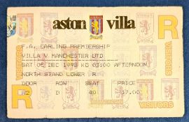 TICKET: Treble season 1998/99 Aston Villa v Manchester United 5 December 1998. (1)