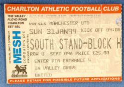TICKET: Treble season 1998/99 Charlton Athletic v Manchester United 31 January 1999. (1)