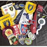 International Array of Pennants, Badges, Patches, Rosettes, Medal and Tie (20): Nice selection,