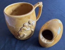 Pair of Vintage Rugby Ceramics (2): Brown/cream duo from the 1930s or later, nicely shaped Staffs