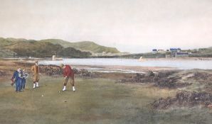 1894 Douglas Adams, of colour golfing print, The Putting Green, published 1894, in ornate frame