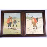 Pair of John Hassel (1868-1948) Golf Lithograph Colour Prints, A lie & lost ball, in period frames -