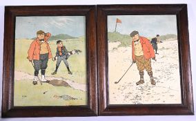 Pair of John Hassel (1868-1948) Golf Lithograph Colour Prints, A lie & lost ball, in period frames -