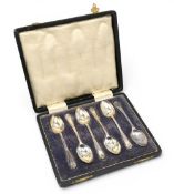 Silver Golf Spoons (6) matching with cross golf clubs and ball embossed finials, by Walker & Hall,