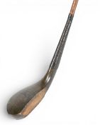 c1875 R Forgan & Son St Andrews long nose dark stained play club with rear lead weight, head