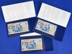 3x Jack Nicklaus Royal Bank of Scotland £5 Bank Notes – numbers include JWN0134965, 0134966 and