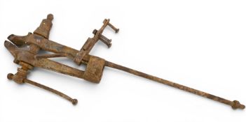 Antique Blacksmiths Golf Club Makers Leg Vice - with bench fitting - from the golf club - 116m long.