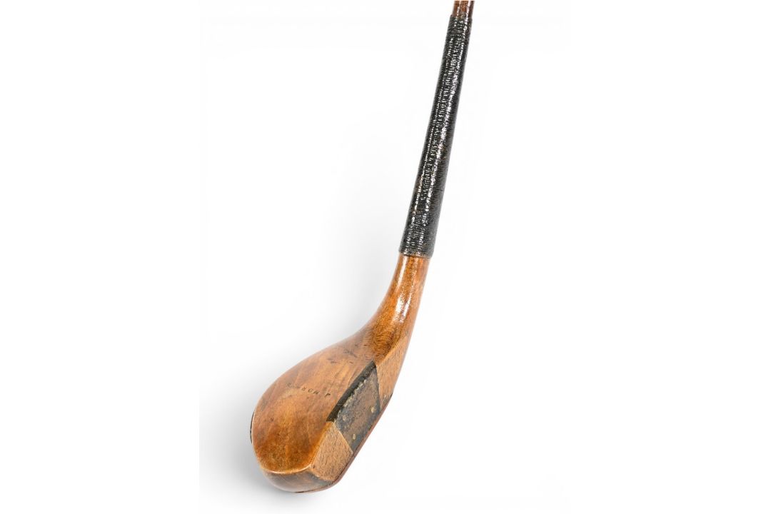 Jack Morris golden beechwood long nose driver c1885 fitted with central leather face insert and - Image 1 of 4