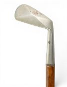 Sunday Golf Walking Stick with rustless diamond back iron head stamped with Thistle mark to rear,