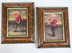 Pair of Period Style Golf small oil Paintings: Golfers in Action - modern paintings in frames - size