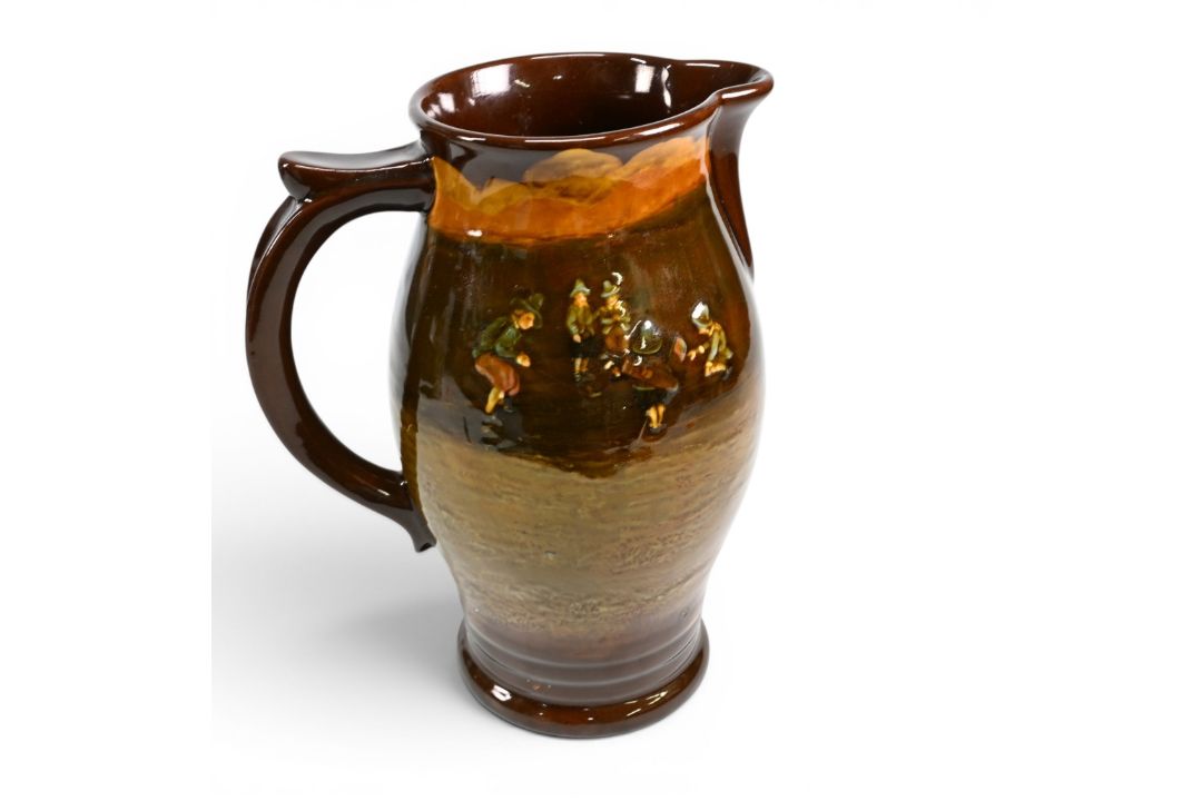 Royal Doulton Kingsware series water jug c1920s decorated with Crombie style golfer’s relief - Image 2 of 2
