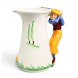 Burleigh ware Golfing Jug c1930s – in white finish, golfer handle and golf clubs relief, maker’s