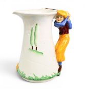 Burleigh ware Golfing Jug c1930s – in white finish, golfer handle and golf clubs relief, maker’s
