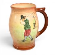 Royal Doulton Queensware series Jug c1930s – light brown finish with Crombie style golfers in