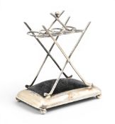 Silver Golf Club Hat Pin Stand Hallmarked Sheffield, Walker & Hall, with 8x holders and cushioned