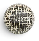 T Morris stamped mesh patterned gutty Golf ball in good round shape devoid of strike marks