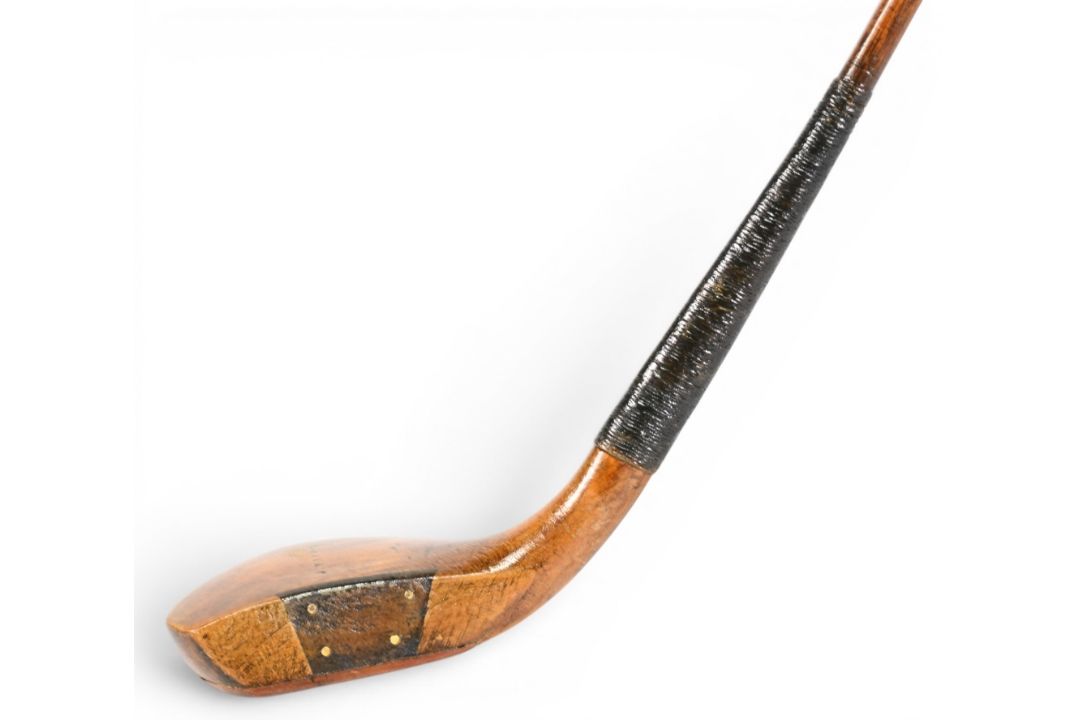Jack Morris golden beechwood long nose driver c1885 fitted with central leather face insert and - Image 2 of 4