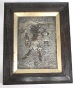 Tribal Hammered Golf Game Plaque: African figure playing a game like golf -framed - size 25cm x 30cm