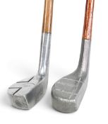 2x Interesting alloy mallet head putters a Sans Doute medium lie with square pattern face markings