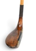 R Simpson wooden mallet head putter with integral brass sole and face insert the centre of which has