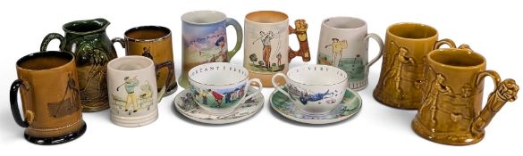 Golf Ceramic Collectables, Tankards, Jug, Cup and Saucers, to include mugs/tankards by Buchan