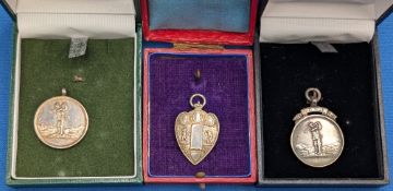 3x Period Golf Awards Medals, a silver hallmarked 1957 winner RPGC Adair Shield, 1934 LM Cup, 1949