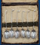 AWGC cased set of 6x Birmingham 1930 silver hallmarked Golf Prize Tea or Coffee Spoons, each faced