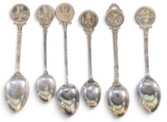 6x Silver hallmarked Golf Teaspoons, golf club themed, to include PGC, Derbyshire golf club,