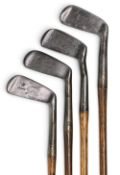 4x Smith’s Patent wing toed anti shank irons – mashies including an L model – with grips