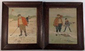 Pair of John Hassel (1868-1948) Golf Lithograph Colour Prints, A Lie and a Good Walk Spoilt. In