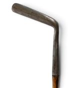 Unusual Tom Stewart St Andrews round backed elongated shallow blade goose neck putter with central