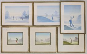 Set of 3x Golf Themed Watercolours and Prints (x6). To include x3 original water colours and x3