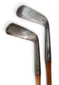 2x Gutty period c1890 large head smooth faced golf irons a general iron with a 5” hosel and a