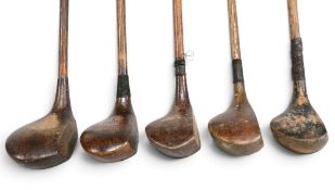 5x Assorted Woods incl 3x drivers 1x large head indistinctly stamped, Jas Bradbeer, another