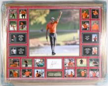 Tiger Woods Autographed Golf Display with signature in black ink to lower centre, surrounded by