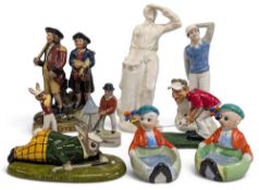 Collection of golf themed figures (x10): To include: Royal Doulton ‘Golfer’ HN2992, Acorn rabbit