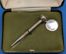 Silver hallmarked Golf Marker and Propelling Pencil Set, Birmingham 1982