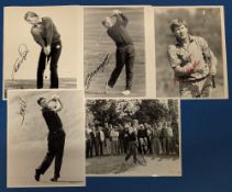 5x Signed Golf Press black and white Photographs: Golfers Bernhard Langer, Colin Montgomerie, Nick