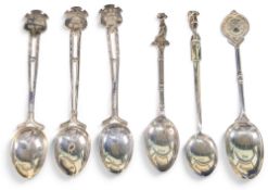 6x Silver hallmarked Golf Teaspoon, golf club themed, to include golf figures toped handles, MBND