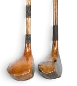 2x Golf Woods – incl an R Simpson The Perfect Balance socket neck wood in light stained persimmon