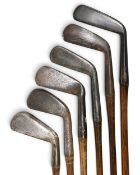 6x SMF Golf Irons – by makers Forgan with POWF mark mid iron, Anderon of Anstruther round backed mid