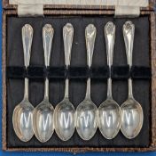 Cased set of 6x Sheffield 1911 silver hallmarked Golf Prize Tea or Coffee Spoons, each faced with