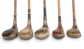 5x Assorted Woods incl Roy Cheave deep faced baffie, stripe top driver indistinctly stamped, R